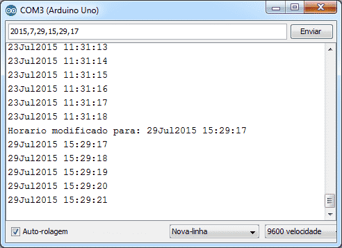 Serial Monitor - Horario