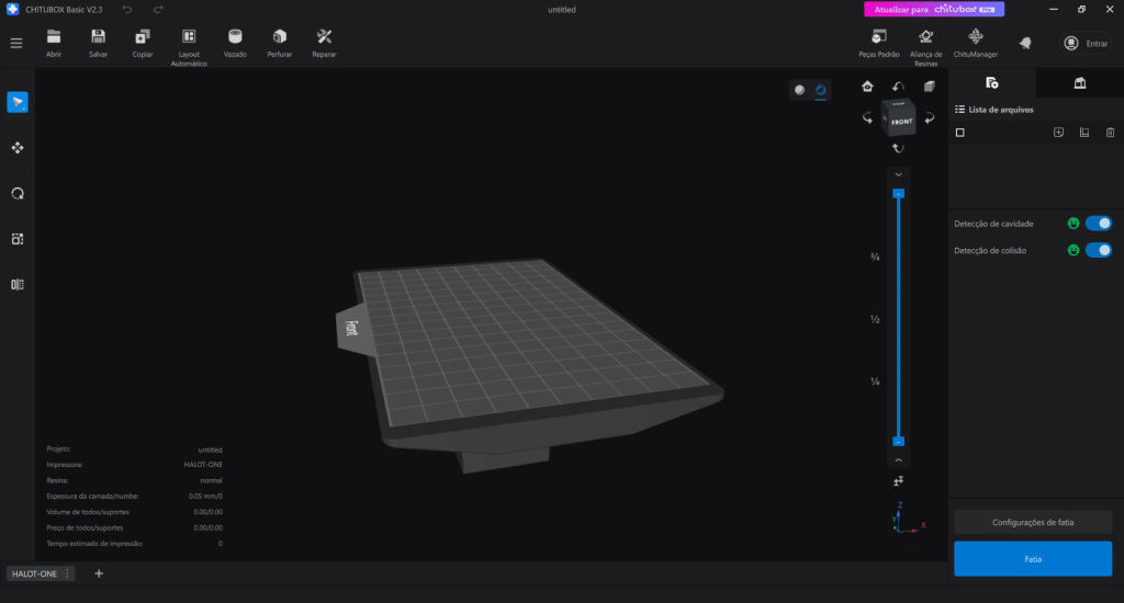 Interface inicial do software de fatiamento Chitubox