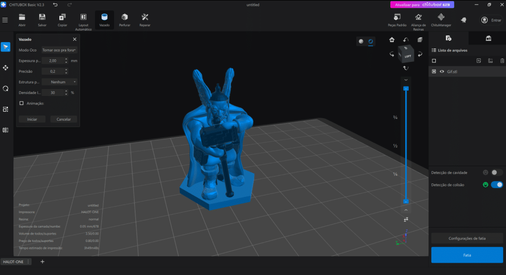 Função para tornar modelo 3D oco no Chitubox