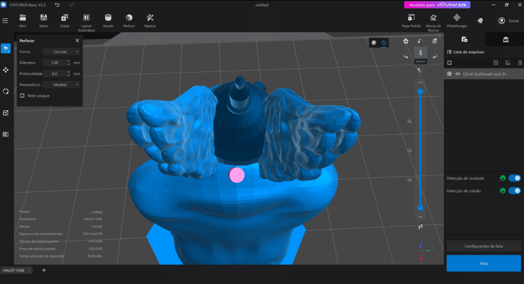 Função para perfurar modelo 3D no Chitubox