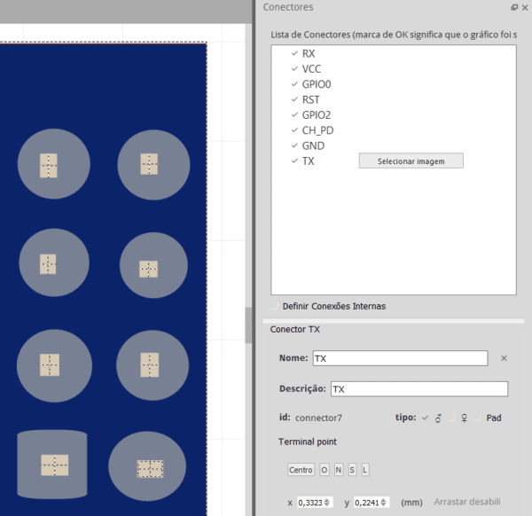 Atribuindo pinos ao novo componente fritzing