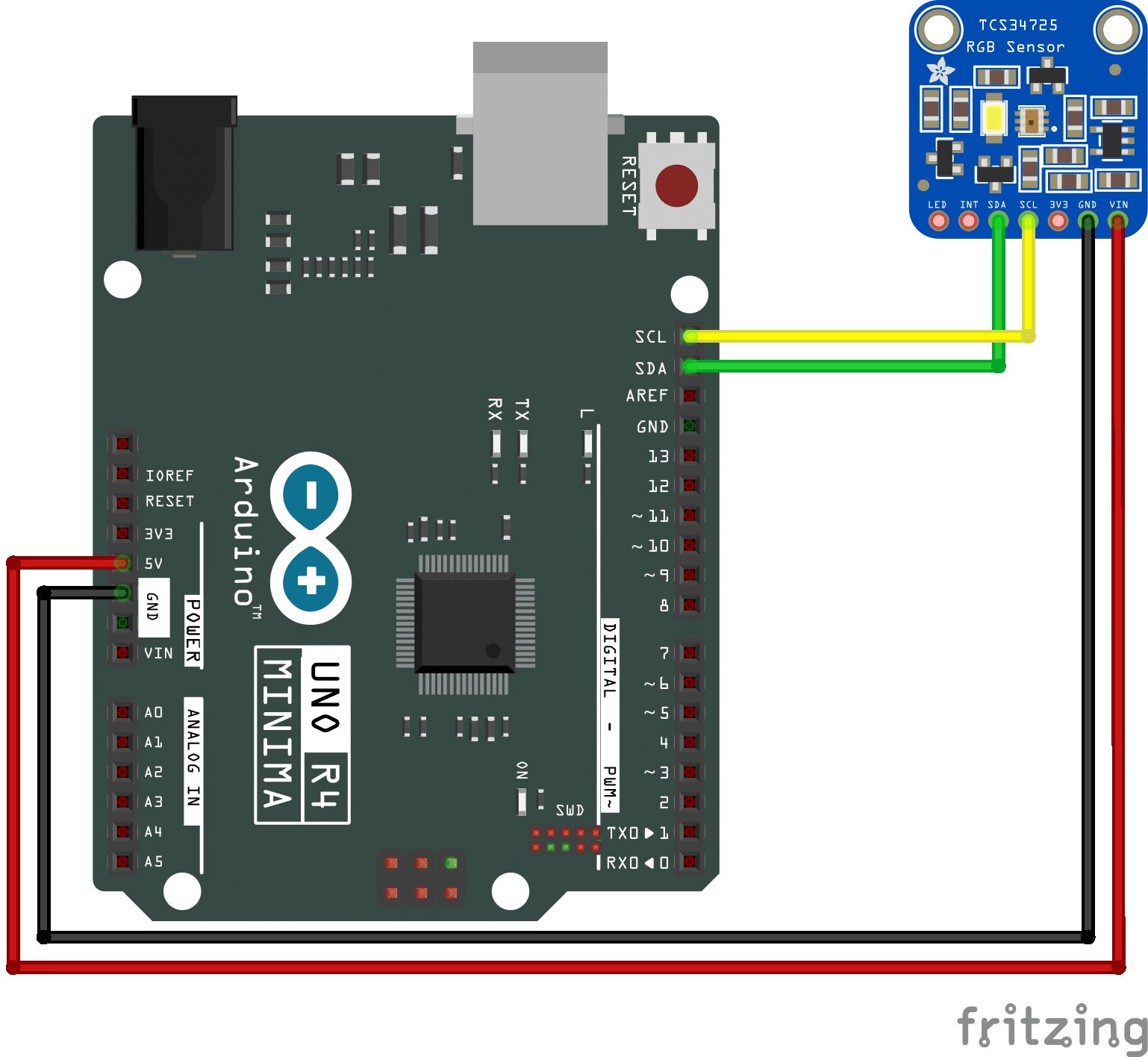 Esquemático da ligação - Sensor de Cor TCS34725