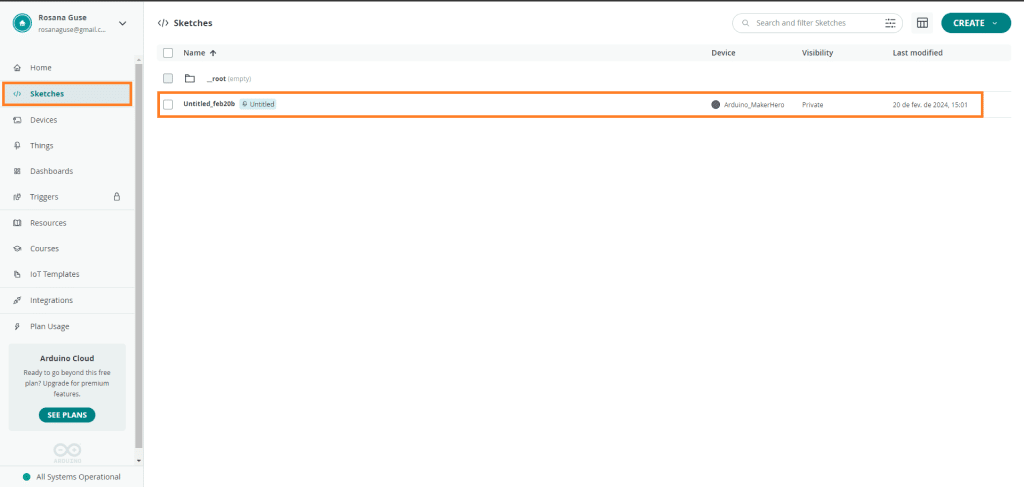 Criando sketch na Arduino Cloud