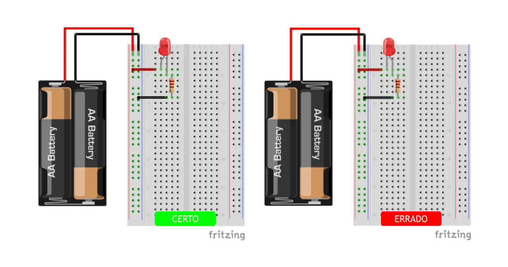 Como funciona uma protoboard e erros comuns
