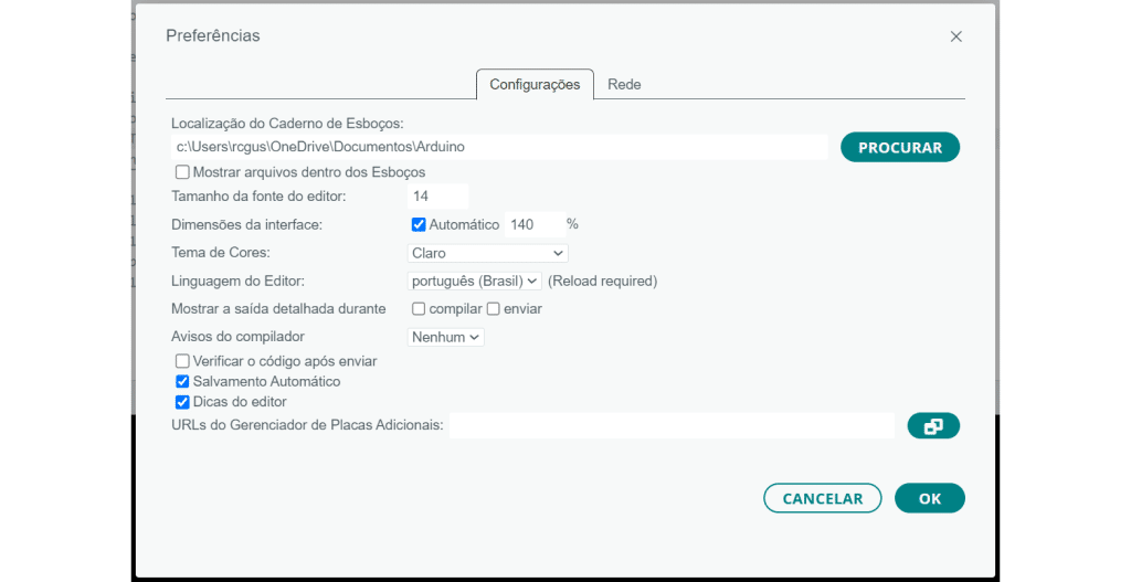 Configurações na Arduino IDE 2.0