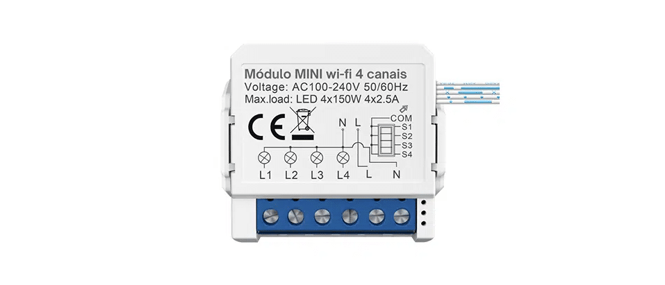 Mini Interruptor Inteligente 4 Canais WiFi