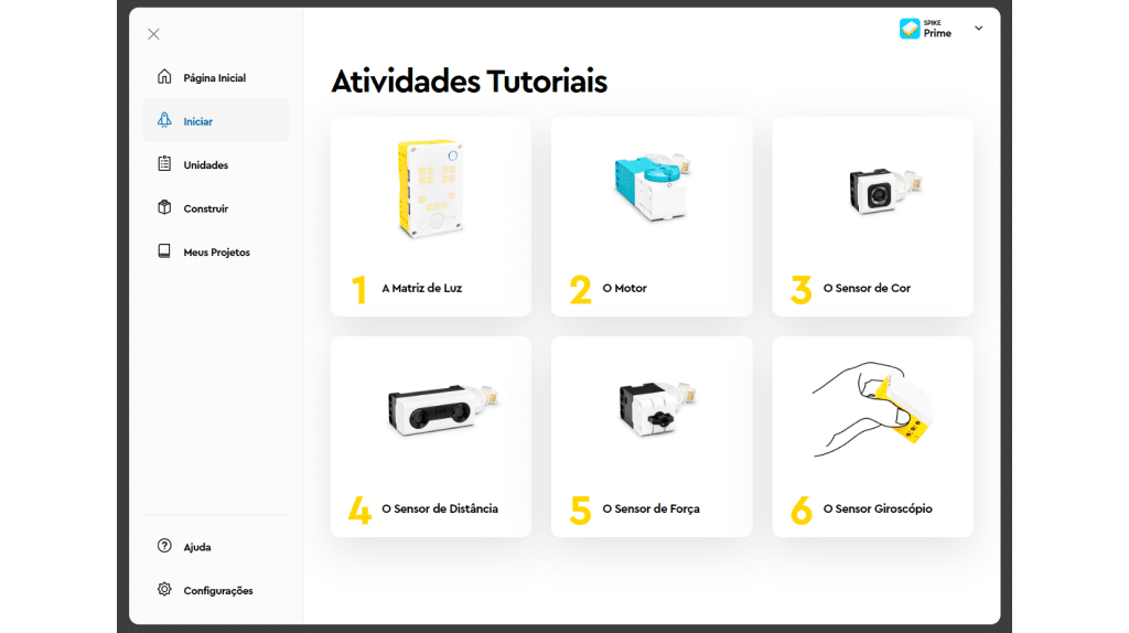 Explore os tutoriais e primeiros projetos com lego spike