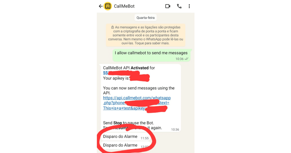 Cadastro no CallMeBot