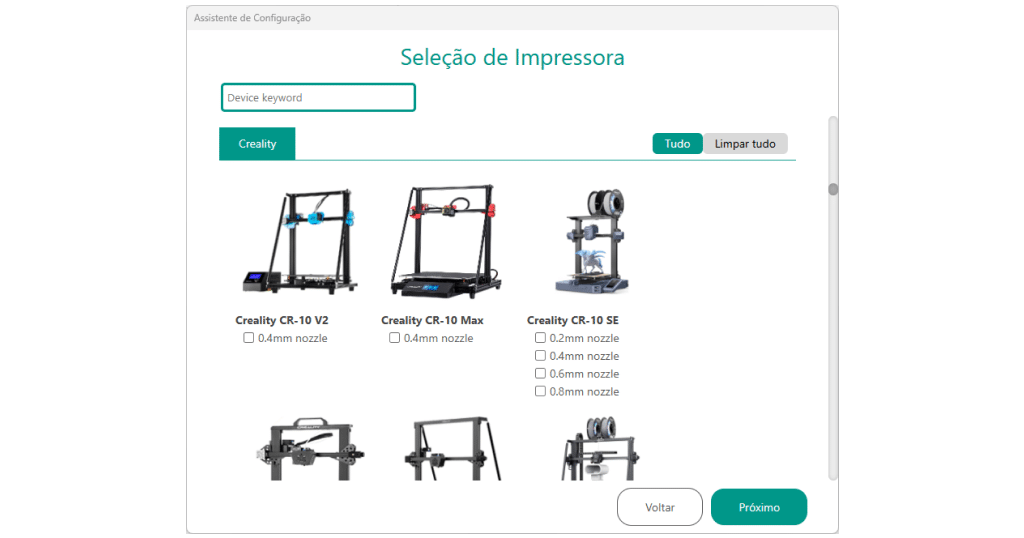 Seleção de impressora 3D no Orca Slicer