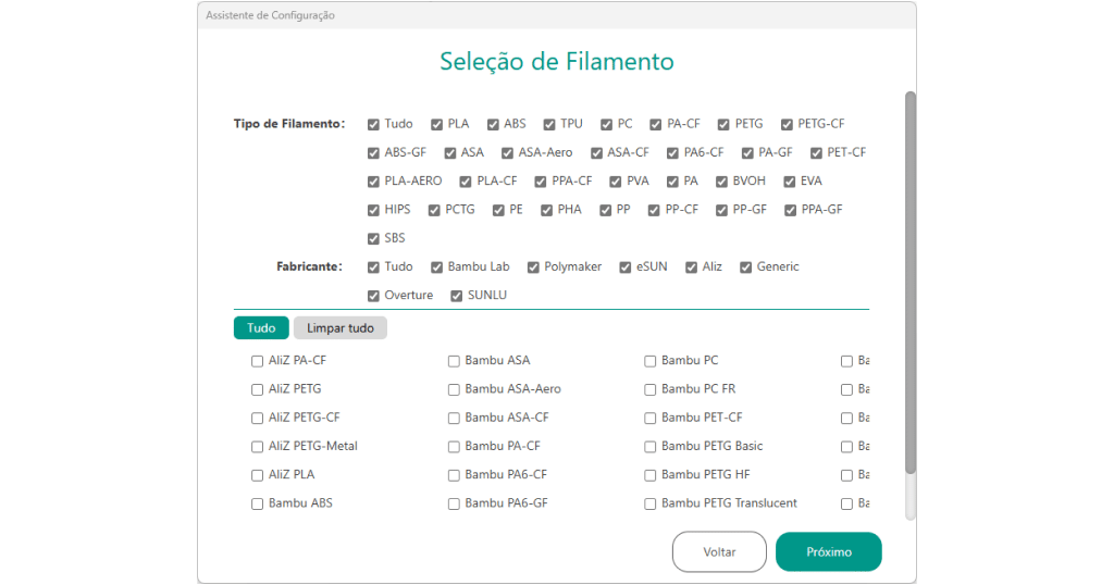 Seleção de filamento no Orca Slicer