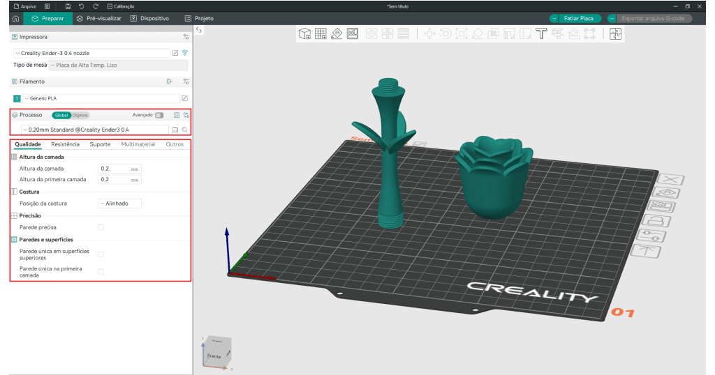 Opções de fatiamento no Orca Slicer