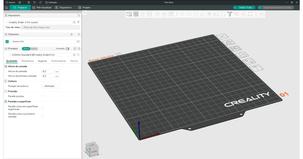 Interface do Orca Slicer