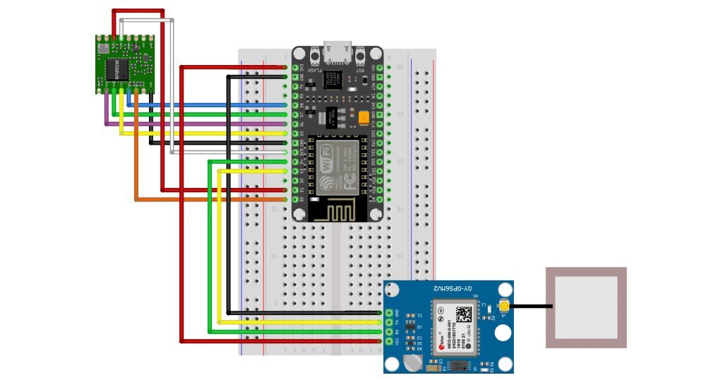 Circuito do rastreador GPS para drones via LoRa