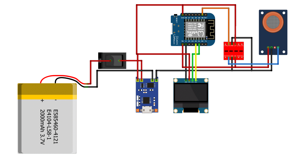 circuito monitor de qualidade do ar com ESP8266