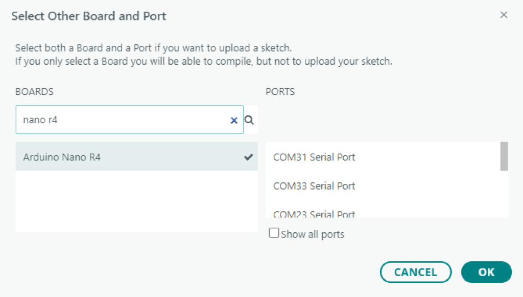 Select other board and port