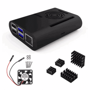 Case Raspberry Pi 4 com Cooler (Preta)